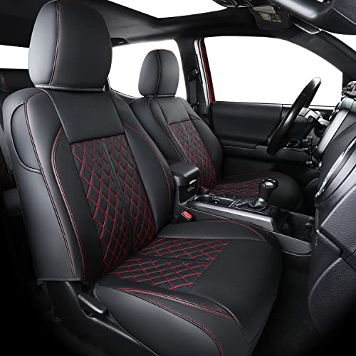 LUCKYMAN CLUB Tacoma Custom Fit Seat Covers for 2016-2023 Tacoma Crew Cab with Faux Leather (Black & Red)