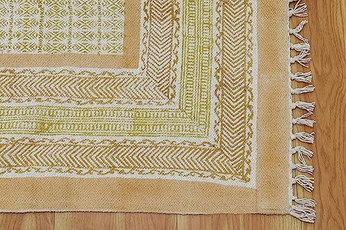 Tapis indien en coton lavable de 0,6x3 m motif géométrique beige marron - 8