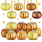 12 Stück Herbst Kürbis Deko Anhänger, Herbstdeko zum Aufhängen, Herbst Deko Kürbis Hängend, Kürbiskugel Ornamente Anhänger für Fall Decor, Autumn Decor Baumschmuck, Fensterdeko Hängend (B)