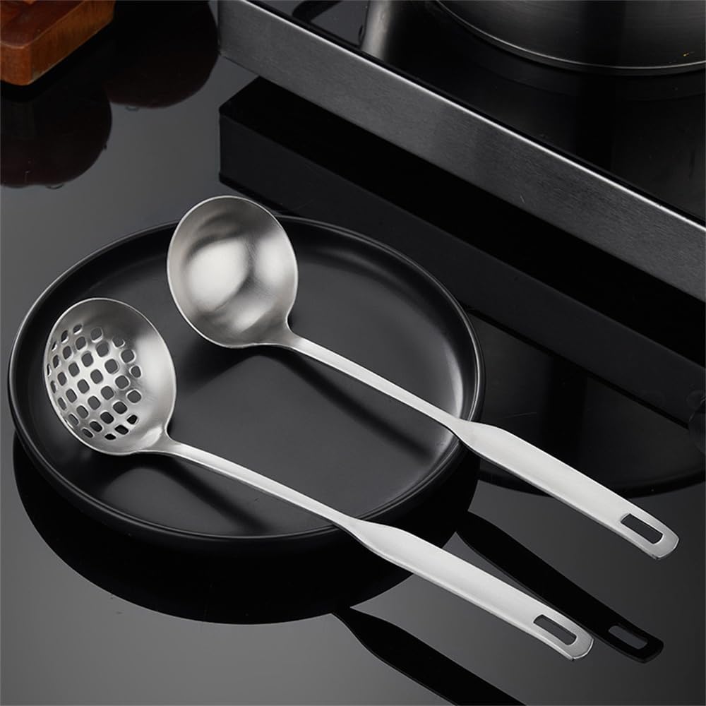 Suppenkellen und Schaumlöffel Fondue undichter Löffel Suppenkelle Set Küchenlöffel-Set (Farbe: Silber, Größe: 26,6 x 6,6 cm)