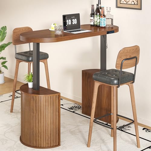 Xyulmeo Mid Century Modern Electric Standing Desk with Storage, 55 x 22 Inch Small Sit Stand Up Desk, Wood Adjustable Height Computer Executive Desk for Home Office, Laptop, Walnut
