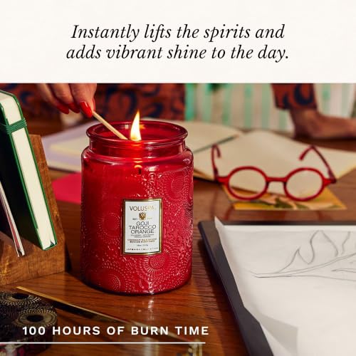 Image of Voluspa Goji Tarocco Orange Large Scented Candle Jar 18 Oz, 100 Hr Burn | Coconut Wax Blend in Decorative Glass, Clean Even Burn, USA Handcrafted Gift for Hosts, Fragrance Lovers & Relaxed Rooms