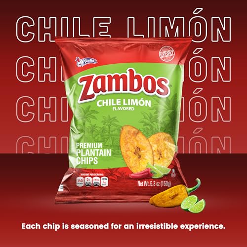 Zambos Plantain Chips Chili Limon, Crunchy Plantain Chips With Chili, Lime and Salt, 5.30 oz, 12 Pack