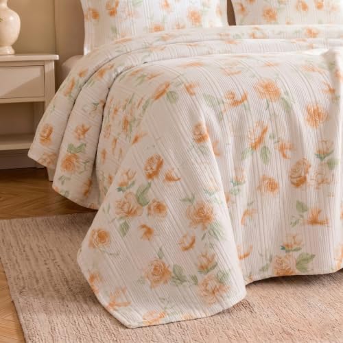 Image of SANMARINO Cloud Cotton 210 TC King Size Bedsheet with 2 Pillow Covers | Ultra Soft & Breathable | Floral Design Bedding Set | Hotel-Quality Comfort for a Luxurious Sleep | 270 x 250 cm | Peach Blossom