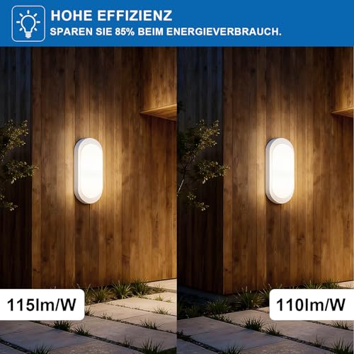 2 Stück LED Kellerlampe 18W 2000Lm Neutralweiß 4000K, LED Ovalleuchte, IP65 Wasserfest, Wandleuchte, Außenleuchte, ldeal für Kellertreppe, Balkon, Keller, Waschküche, Terrassen oder Gartenhäuser, Weiß