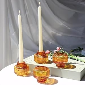 Wohocandlestickholderssetof4ambervotivecandleholdersforfallweddingtablecenterpieceribbedglasstapercandleholdersfordinnerpartyhalloweenthanksgivingdecor Urban Country Home Decor Woho candlestick holders set of 4 amber votive candle holders for fall wedding table centerpiece ribbed glass taper candle holders for dinner party halloween thanksgiving decor urban country home decor