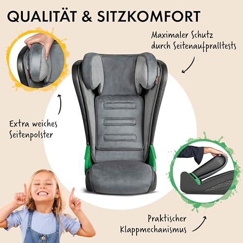 WALSER Auto Kindersitz Noemi, extra schmaler Reisekindersitz (3-8 Jahre) 100-135 cm, klappbare Sitzerhöhung Auto Kinder, ECE R129 Sitzerhöhung waschbar, Autositz Größe 57x46x22 cm Schwarz