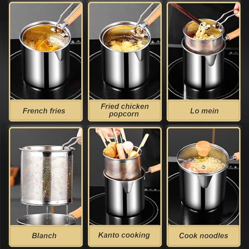 Frittierfiteus-Topf mit Korb und Zange gehandhabten Fritteuchsen-Edelstahl-Chip-Friteuse aus unbeschachten breiten Mund Nicht-Schlupf-Mehrzweck-Mini-Friteuse, Friteuse, Friteuse – Bild 3
