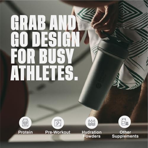 Image of BlenderBottle Sport Sleek Shaker Cup Insulated Stainless Steel Water Bottle with Wire Whisk, 25-Ounce, Smokestack (Black /Grey)