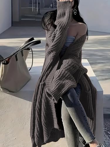 Image of Womens Long Cardigan Sweaters Open Front Oversized Duster with Pocket for Women 2025 Fall Winter Knit Design Coats