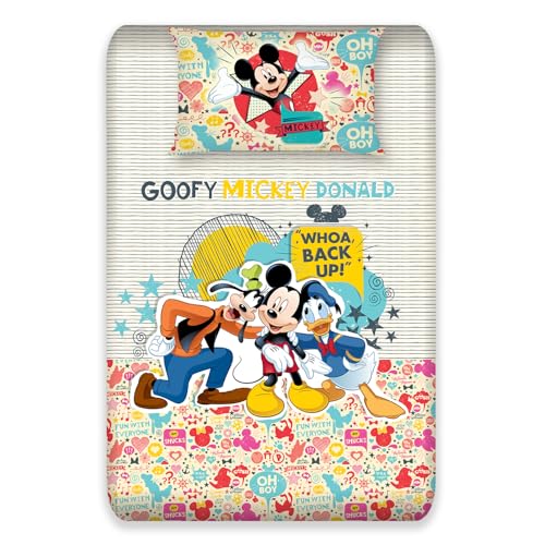 Image of Sassoon Disney Mickey Mouse (Backup) Digital Printed, Cotton Single Bedsheet, 300 TC, 1 Pillow Cover, Fade Resistant, Bedsheet for Kid's Bedroom, (1.50m X 2.35m)