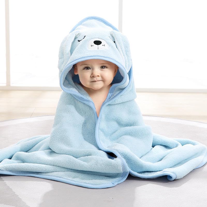 TERI BERI Baby Hooded Towel, Soft and Hypoallergenic Baby Bath Towels with Hood for Toddler Infant Newborn, Large and Absorbent Toddler Towels for Baby Boy Girl (31 x 31 inch) (Blue Puppy)-image-37