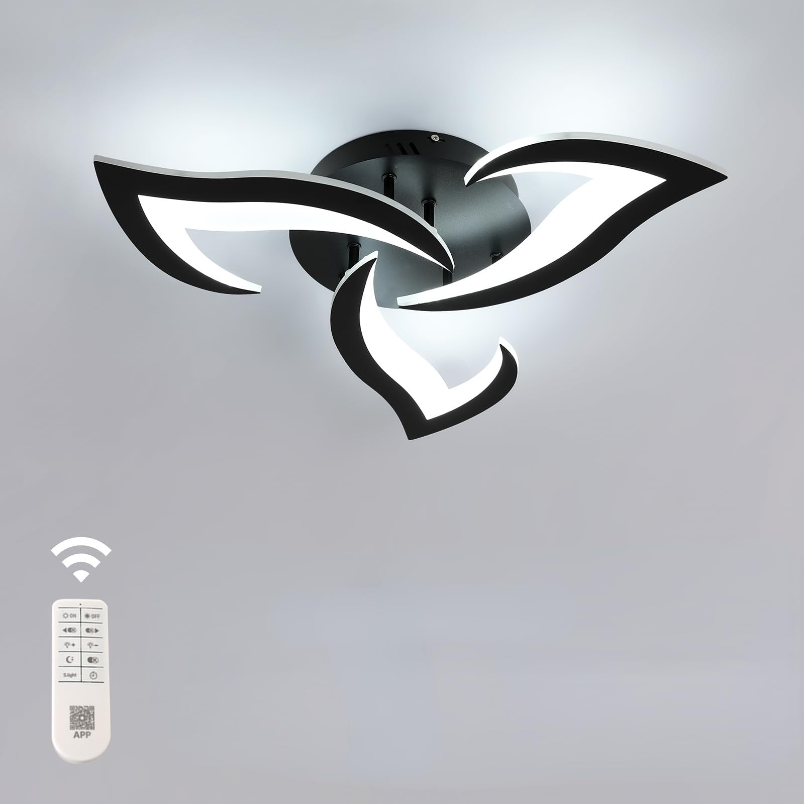 Comely Modern Acrylic Ceiling Lamp, 35W 3937LM, 3000K-6500K, Dimmable with Remote Control, Black, Dia 58cm, Indoor