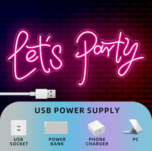 Image of 36.9x16.1 Inch Large Let's Party LED Neon Sign,Dimmable Pink Neon Light Sign for Wall Decor, Bachelorette Party, Engagement Party, Wedding, Bar & Birthday Decor