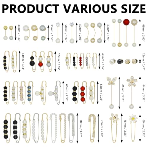 50 Pcs Brooch Pins Faux Pearl Brooch Sweater Shawl Hat Clip Neckline Pins Double For Women Shirts, Sweaters, Hats, Clothing Accessories, Pants Tighten Or Decoration2