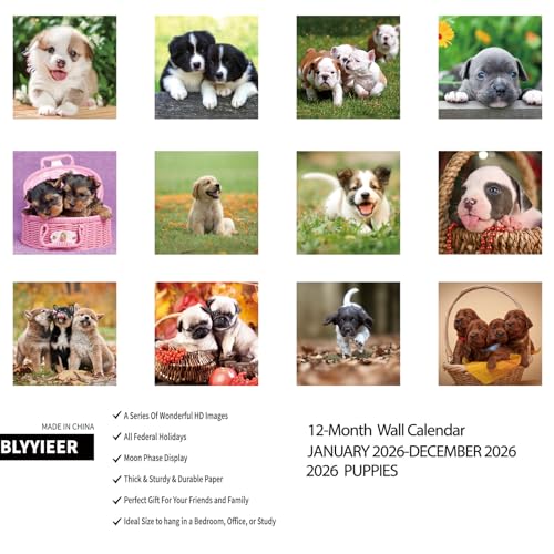 2026 wall calendarcalendar 2026puppy monthly wall calendar 1234 x 2434 openfamily planner calendar organizer with cute puppy images for puppies dogs lovers