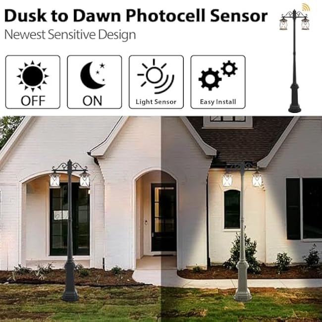 Outdoor Lamp Post Lights Double-Head Farmhouse Street Light Fixture Black Lantern