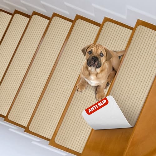 MBIGM Lot de 15 Marchettes d'escalier, 20 x 65 cm Tapis De sécurité Antidérapant Tapis...