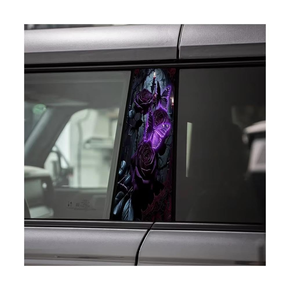 Bertdcx One Color Car Center Pillar Window Film Dark Butterflies & Roses Glossy Protective Polyethylene Auto Parts
