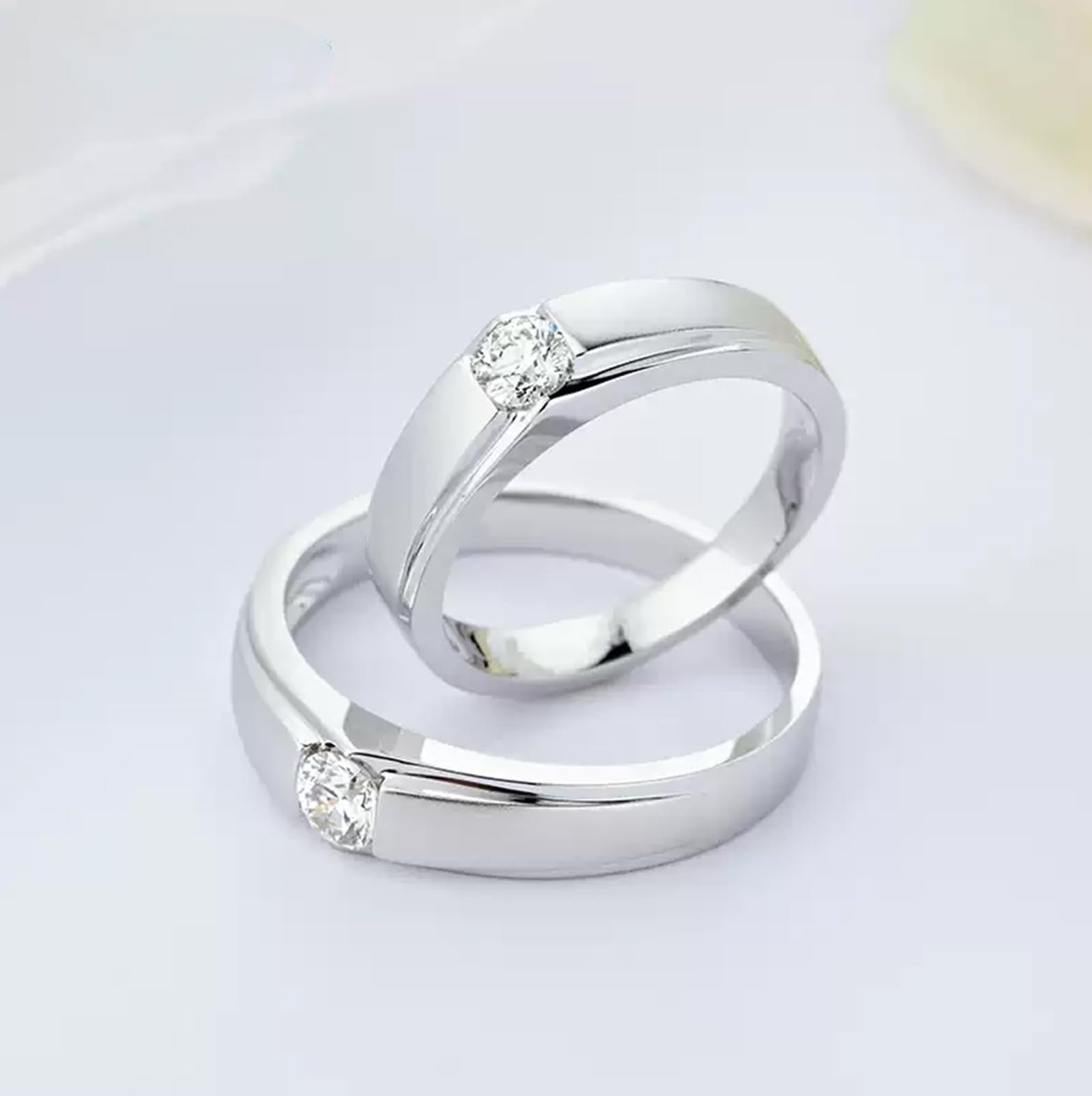 Anillos de compromiso de platino, oro blanco de 9 quilates, 14 quilates y 18 quilates, anillo de boda clásico con diamante solitario para hombres y mujeres