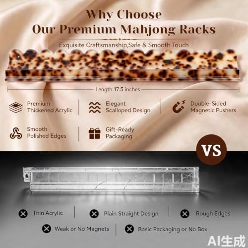 uiyofok Mahjong Racks with Magnetic Pushers, Set of 4, 17.5 Inch Amber Tortoise Premium Thickened Acrylic Scalloped Mahjong Racks with Pushers for American Mahjong, Gift for Mahjong Lovers — view 2