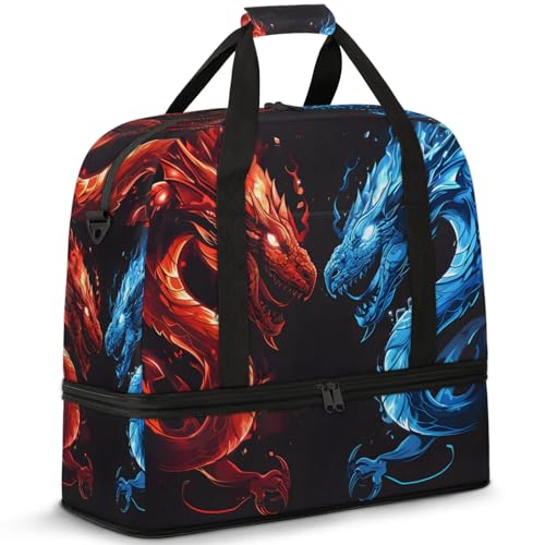 Large Weekender Overnight Bags Animal Dragon Cool Travel Duffel Bag for Women Men Gym Bag With Shoe Compartment Foldie Travel Tote Bag Carry On Personal Item Bag for Travel Gym Sports