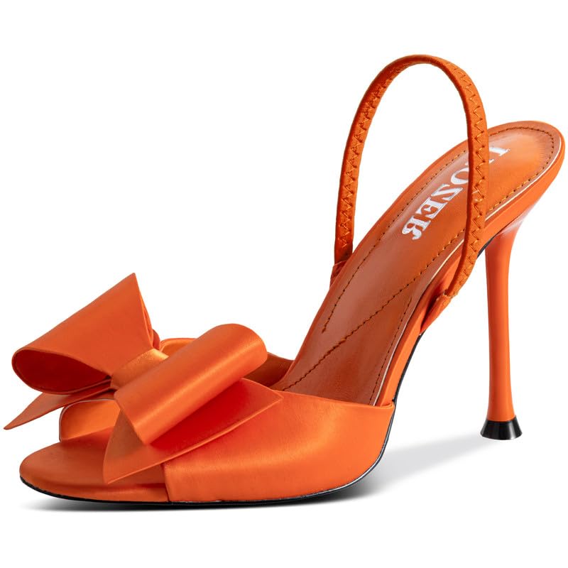 Image of Satin High Heels Slingback Open Toe Mules Sandals Bow Stiletto Sexy Heels Comfortable Wedding Party Shoes
