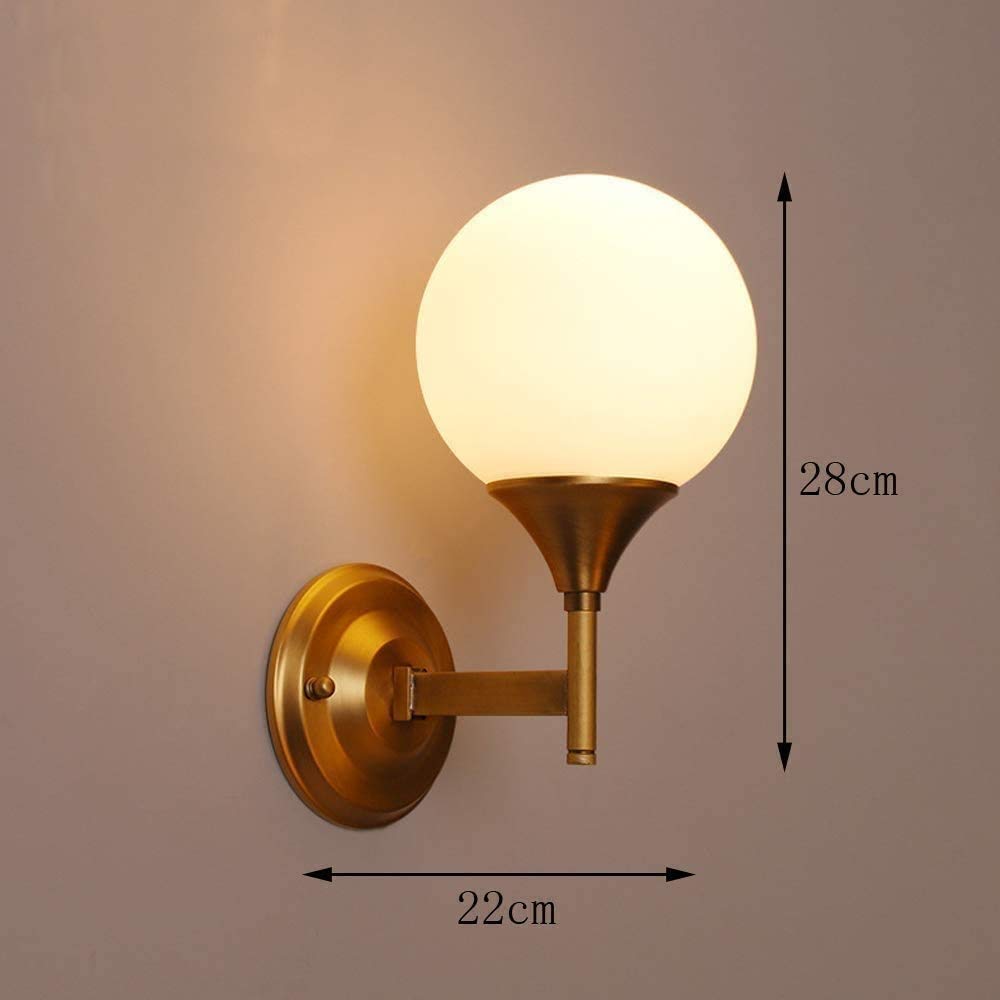 Soporte Luz Soporte de Metal Iluminación Aplique de Pared Interior E14 Lámpara de Pared de Noche Dorada Luz Blanca Cálida Lámpara de Pared de Dormitorio de Estilo Simple Pantalla de Cristal Blan