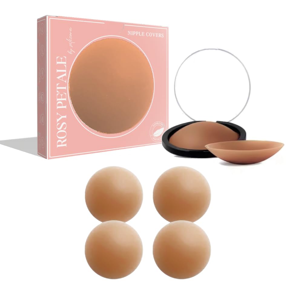 ROSYPÉTALE NIPPLE COVER–Non-Allergic Silicone Adhesive Invisible Pasties–Reusable Waterproof Seamless Sticky Covers with Case