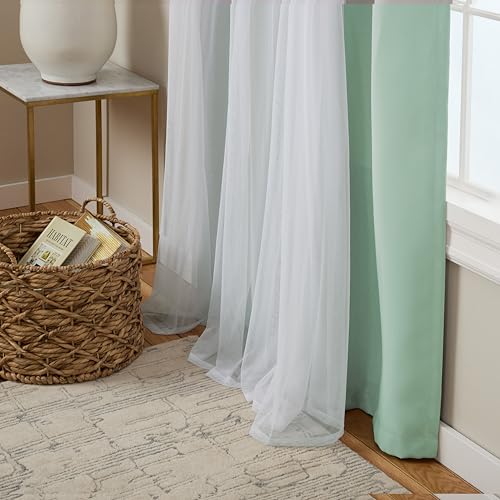 Image of TOWN & COUNTRY LUXE Talia Layer Indoor Curtains, Sheer and Room Darkening Blackout, Grommet Top, Energy Efficient Set, 52 inchx84 inch, Aqua (Pack of 12)