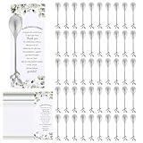 50 Sets Bridal Shower Favors Tea Spoons, Leaves Shape Tea Spoon Stainless Steel Coffee Spoon with Thank You Card for Wedding Bridal Shower Party Gifts Souvenir(Silver)
