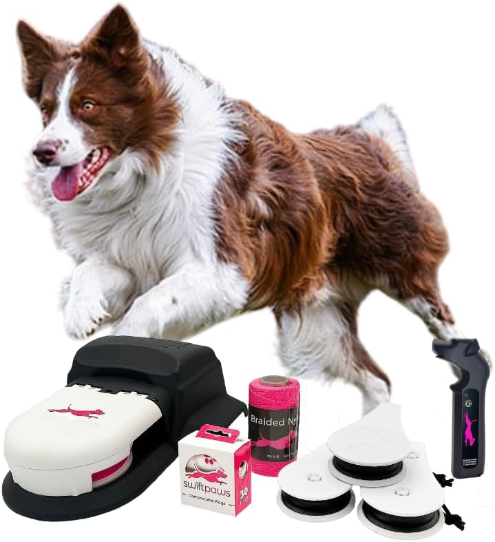 SwiftPaws - Home Original - Remote-Control Chase Toy - for Dogs - Flag Lure Course - Interactive Dog Enrichment Toy - Includes Main Unit, 3 Pulleys, Battery, Charger, Flags, Line, Stakes, Tethers