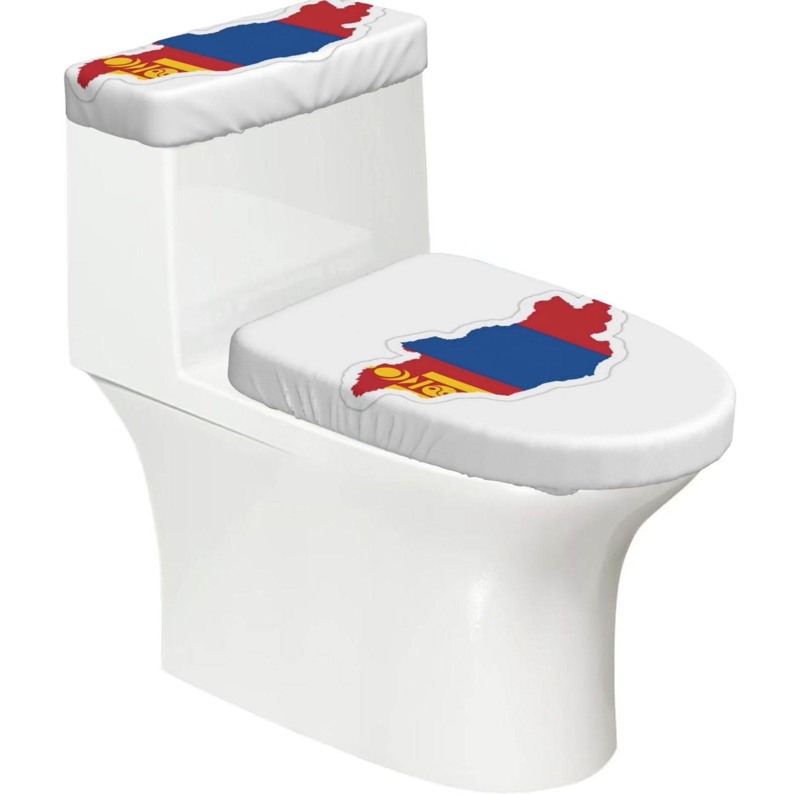 Mongolian Flag Map Printed Toilet Tank and Lid Cover Set of 2 for Most Bathrooms, Fits Elongated Round Toilets