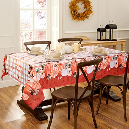 Vertkrea Fall Table Cloth, Pumpkin Gingham Rustic Tablecloth,Waterproof Wipeable Table Cover For Thanksgiving Fall Havest Dining Room Kitchen Decor,Rectangle 60X84 Inch,Orange #TOP9