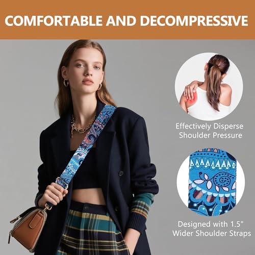 Image of Purse Strap, Adjustable Embroidery Flower 2 Inch Wide Purse Straps Replacement Crossbody for Women