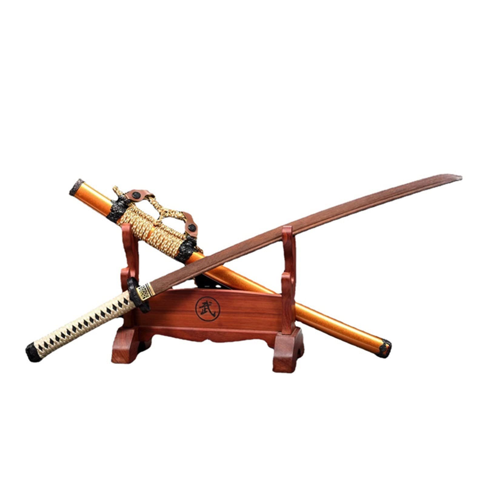 Rosewood Samurai Sword with Scabbard, 104cm Wooden Katana with Bronze Knife Tan, Handmade for Kendo Display Cosplay Collect
