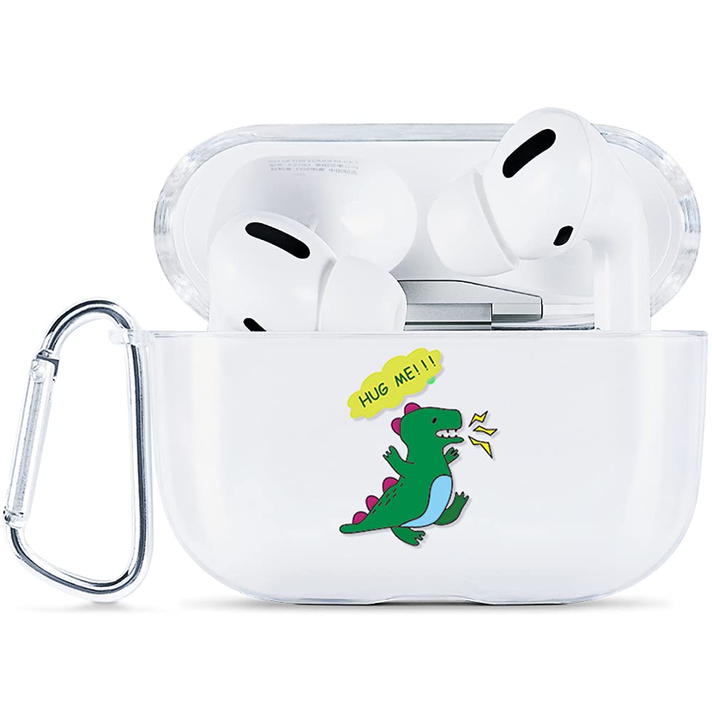 AKABEILA Airpods Pro Case Cover Cute Soft Silicone Clear with Pattern Designs for Women Men Shockproof Protective Case for Airpods Pro Case with Carabiner [Front LED Visible]