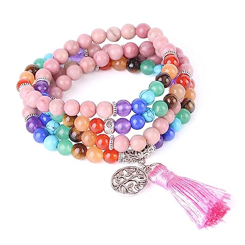 Bracelet Mala 108 Perles en Rhodonite Naturelle et son Arbre de Vie