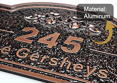 Personalized House Address Plaque 12" Cast Numbers for Outside Custom Street Name Address Sign Plate Vintage for Mailbox Door Room Classic Wall Outdoor Antique Copper