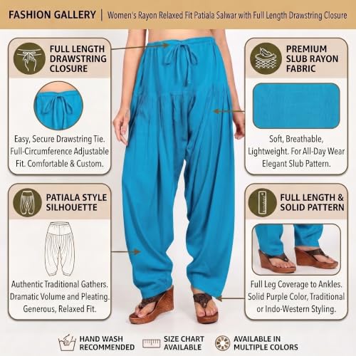 Image of FASHION GALLERY Women's Rayon Relaxed Fit Patiala Salwar with Full Length Drawstring Closure Type and Flexible Waist | Patiala Pant for Woman Free Size Fit Upto XXL
