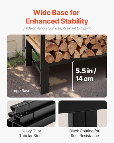 Image of VEVOR Firewood Rack with Waterproof Cover, 4 ft Outdoor Firewood Holder, 1 /4 Cord Storage Metal Log Holder, 400lb Max Weight Capacity, Full Covered, Powder-Coated Wood Storage Rack for Fireplace Deck