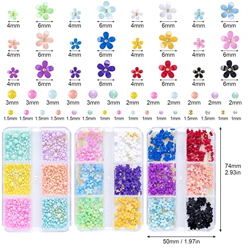 Hinzic 3 Boxes 3D Flower Nail Art Charm Acrylic Cherry Blossom Spring Summer Nail Decals Candy Color Jumping Beads Accessories For Diy Nail Decorations #TOP1