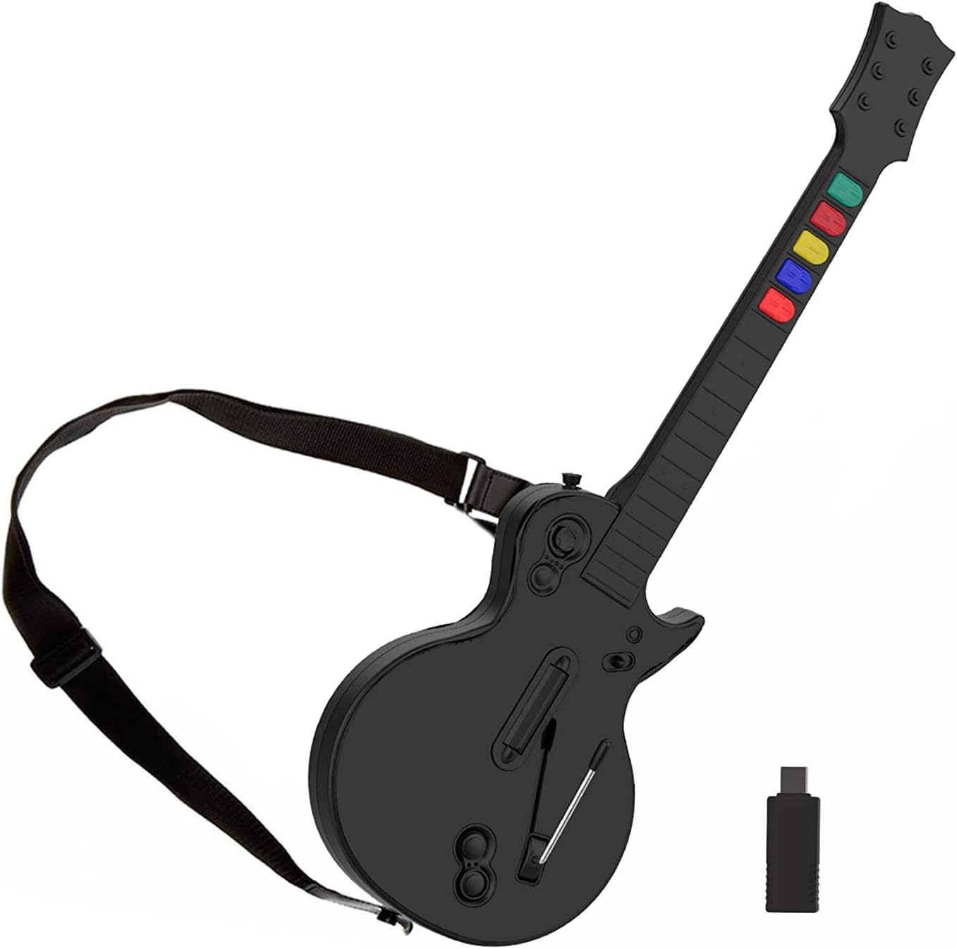 Doyo Guitar Hero Controller For Pc/Ps3, Wireless 3/4/5 And Rock Band 1/2 Games, With Straps (Black)