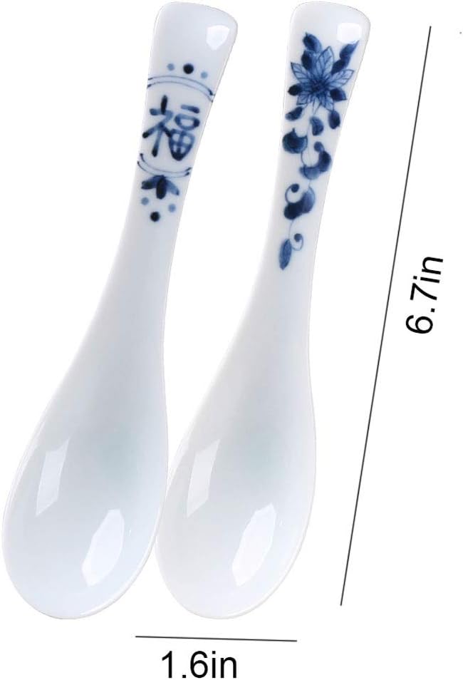 Tablespoons Ceramic Soup Spoon Japanese Style Extended Noodle Soup Spoon Tableware Porcelain Soup Spoon 6.7 Inches Long Serving Spoon (B)