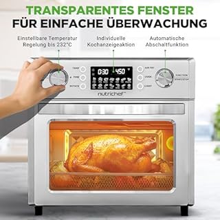 NutriChef Heißluftfritteuse 26L – Multifunktionaler Airfryer Ofen mit Rotisserie & Dampfgarer | 10-in-1 Mini-Backofen mit Dörrfunktion, Zubehör, Edelstahlgehäuse & Antihaftteilen für gesundes Kochen