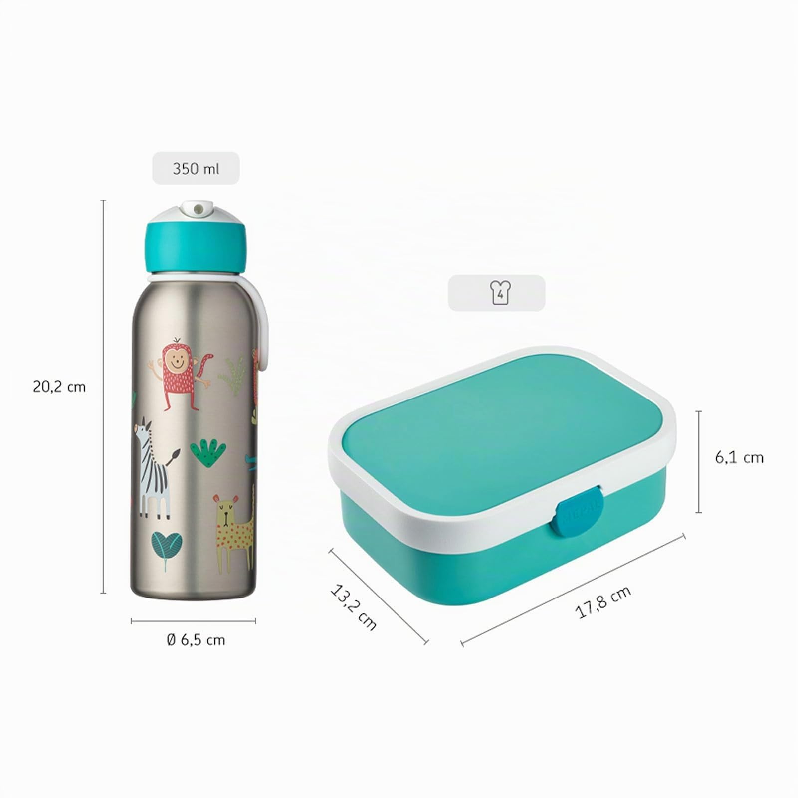 Mepal Thermo-Lunchset Flip-Up Campus | Isolierte Edelstahl Trinkflasche für Kinder | 9 Stunden heiß & 12 Stunden kalt | Bento-Brotdose mit Einsatz & Gabel | Dino