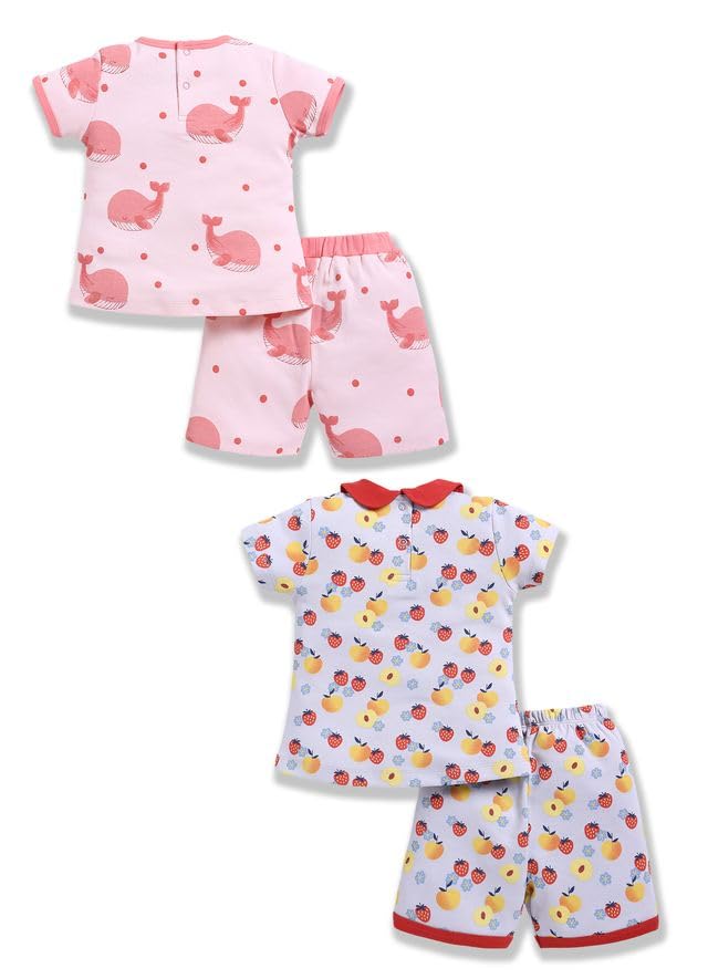 Image of Baby Girls 100% Cotton Printed Half Sleeve T-shirt & Short Summer Clothing Sets (Pack Of 2)