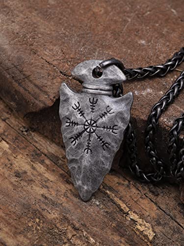 HAQUIL Viking Necklace for Men, Viking Helm of Awe Arrowhead Protection Talisman Pendant Necklace, Wheat Chain, Viking Jewelry Gift2