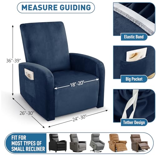Image of ZNSAYOTX 2026 Velvet Small Recliner Cover 3-Piece, Luxury Plush Recliner Chair Covers with Elastic Band & Ties Stay in Place, Stretch Reclining Slipcover for Lazy Boy Soft Washable (Navy Blue)