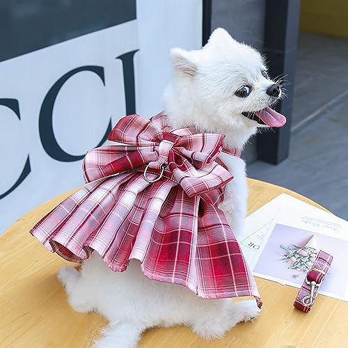 Oyccen Hund Gitter Kleid Geschirr und Leine Set Welpengeschirr Fliege Prinzessin Haustier Kleidung für Kleine Hunde Katzen